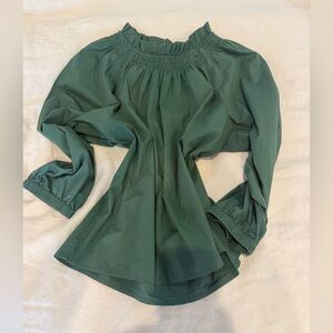 Women's J.Crew Cotton Long Sleeve Blouse L with Ruffled neck two buttons in back